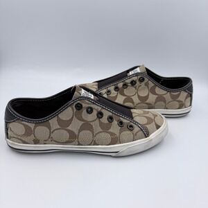 COACH Signature C Monogram Slip On Sneakers Shoes Womens‎ Size 6.5 Brown Tan